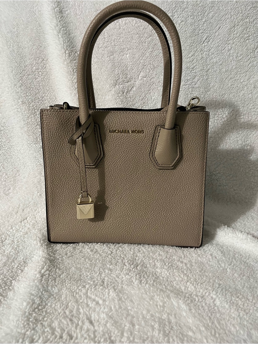 Michael Kors Taupe Pebbled Leather Top-Handle Satchel